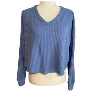 Hollister V-Neck Cropped Sweater, Baby Blue, Medium